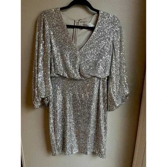 Eliza J Sequined Blouson Shift Dress Champagne size 4  MSRP: $ 178.00 - Picture 6 of 10